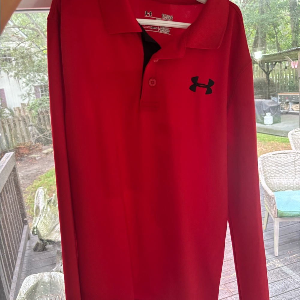 Under Armour Red Long-Sleeve Polo with Black Logo
